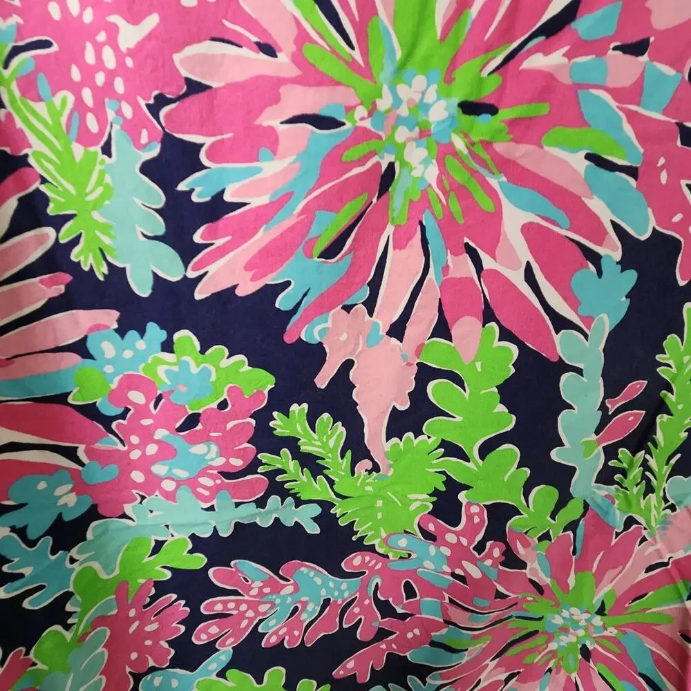 Lilly Pulitzer Cotton Fabric shower curtain by Garnet Hill Trippin N Sippin Navy